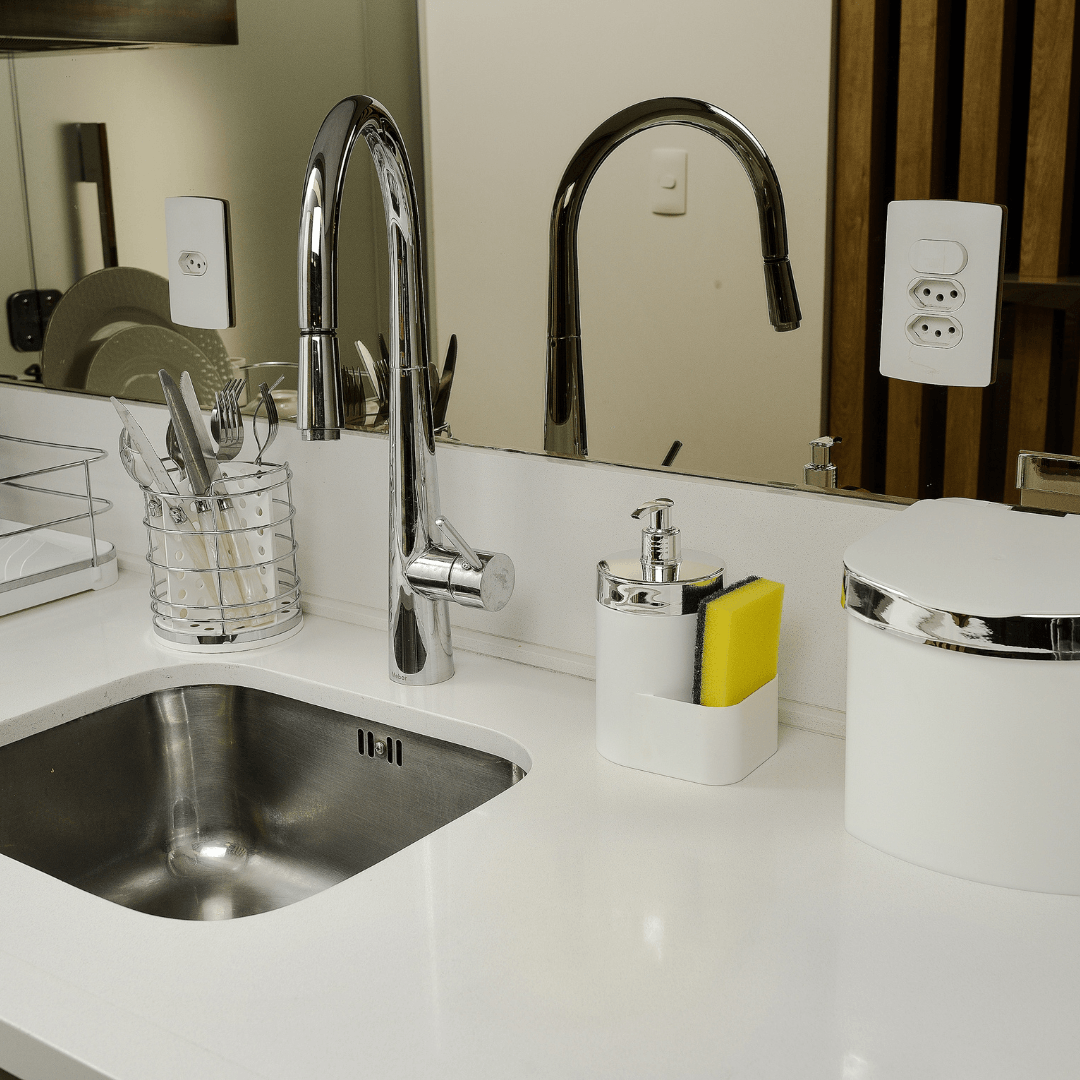 Porta Talheres Utensílios Branco e Cromado 15cm