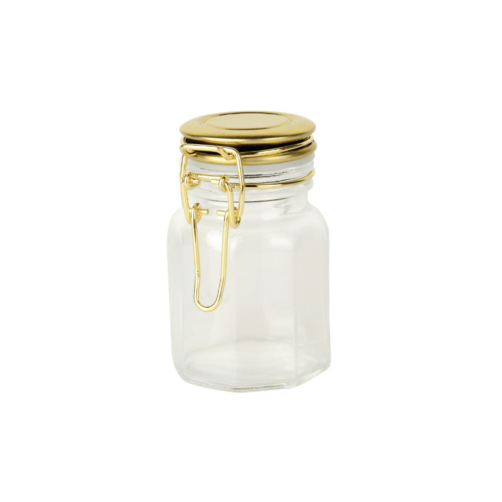 Porta Tempero Hermético de Vidro e Metal Dourado - 8 cm