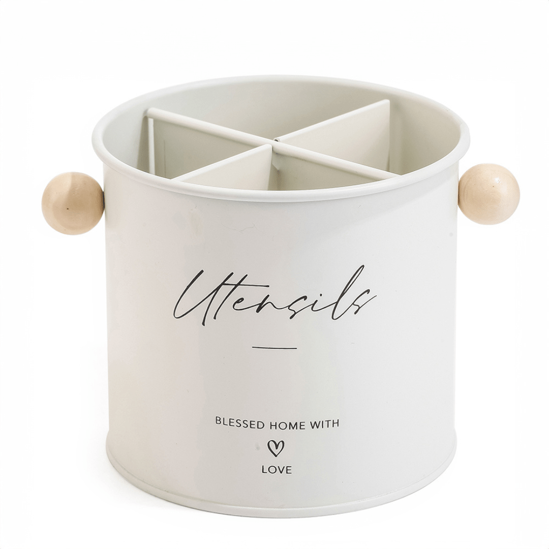 Porta Utensílios de Metal Ordinare com Divisórias Off White