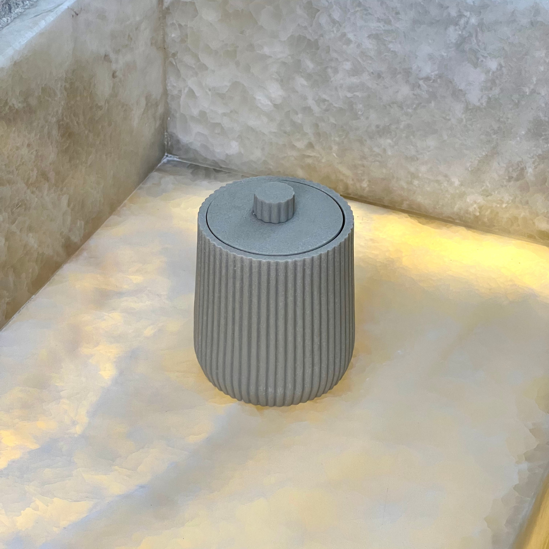 Porta Algodão ou Cotonete Striato Bege 10,5cm