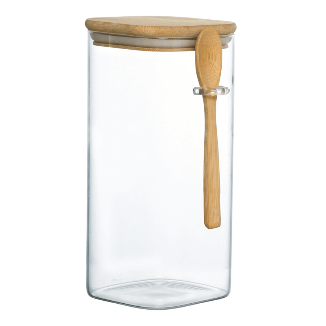 Pote Hermético de Vidro e Bambu Liege com Colher 1,7 Litros