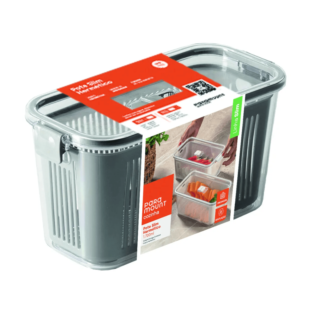 Pote Hermético Slim Multiuso Cinza 1,700 Litros