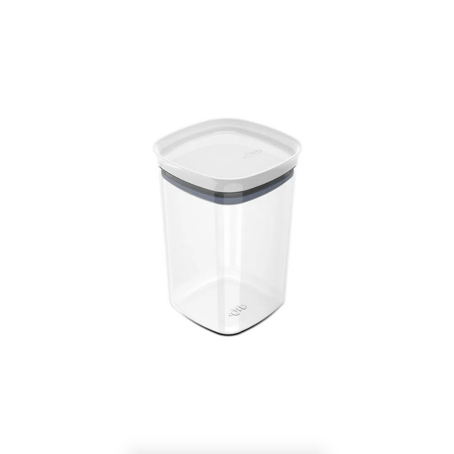 Pote Porta Mantimento Organizador Quadrado com Tampa Hermética Natural com Branco Block 1 Litro