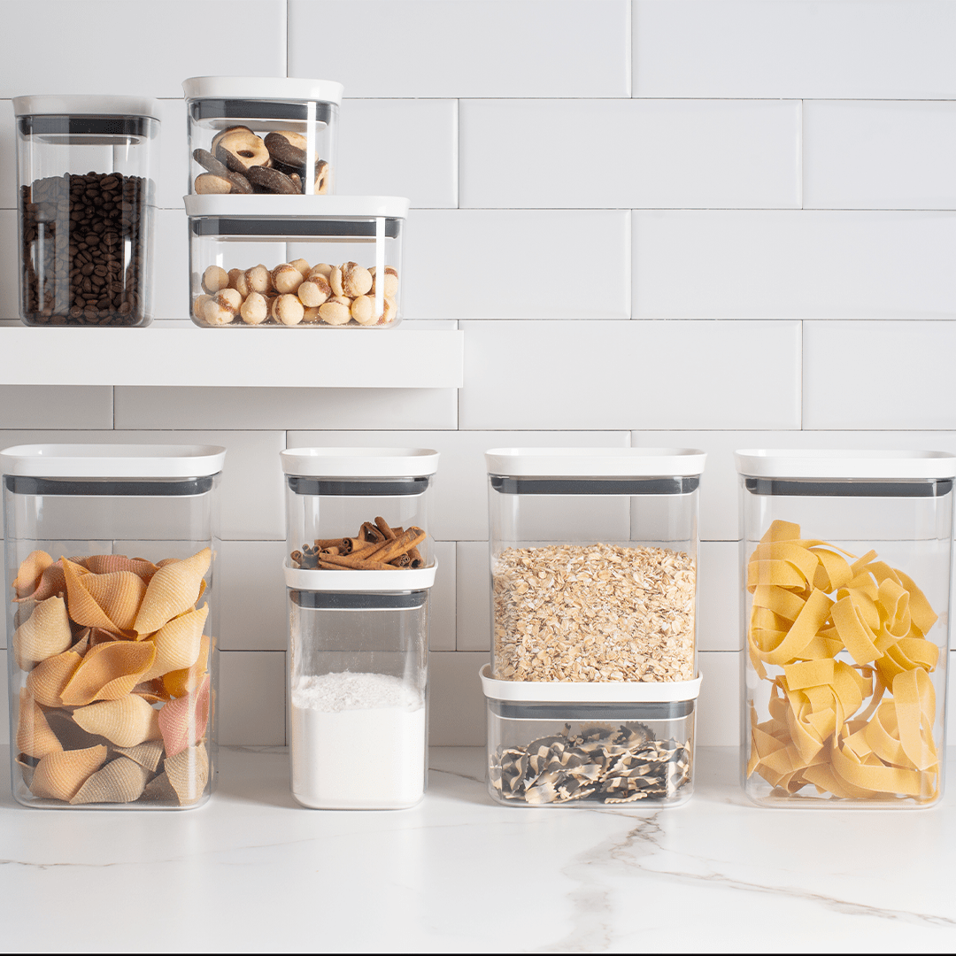 Pote Porta Mantimento Organizador Quadrado com Tampa Hermética Natural com Branco Block 1 Litro