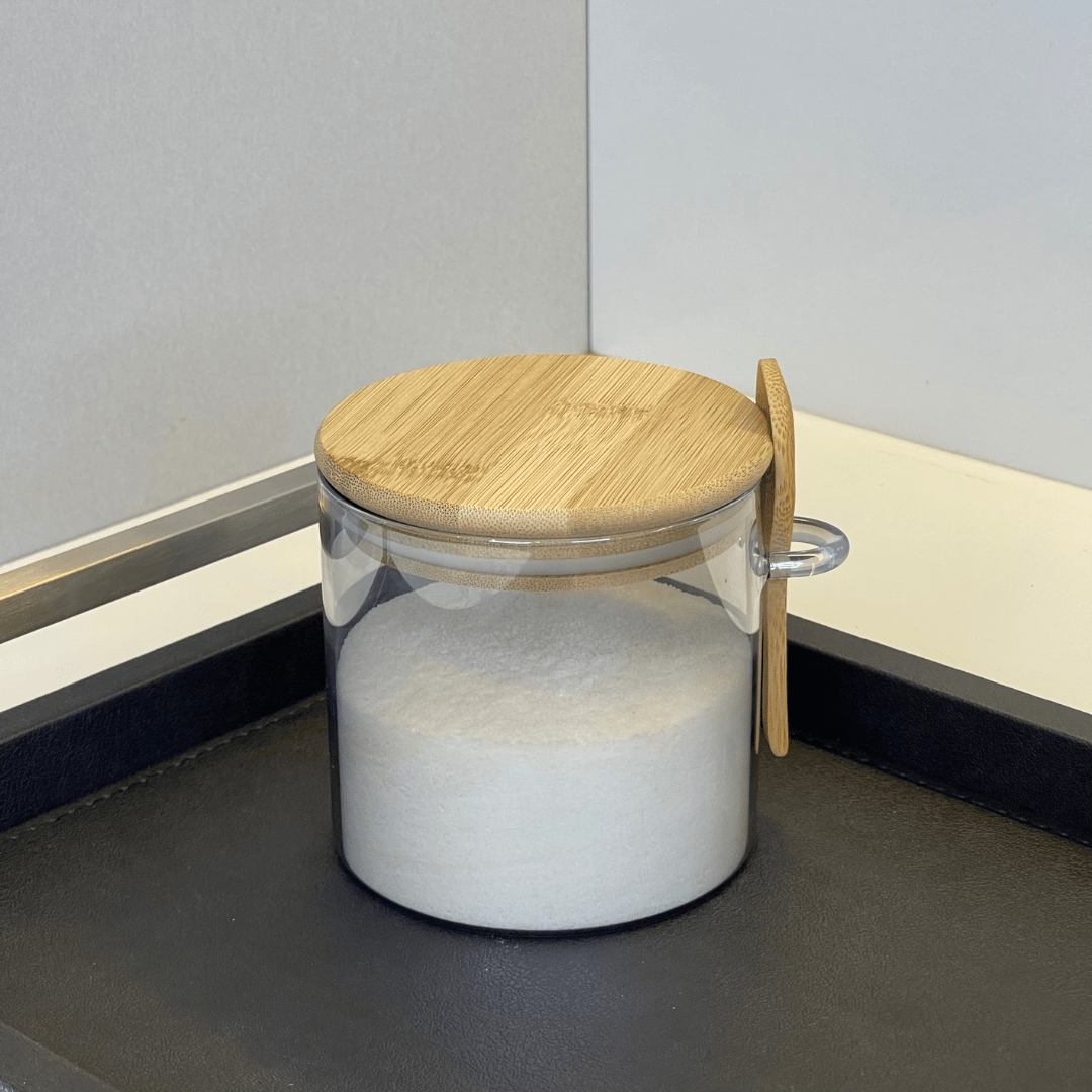 Pote Porta Mantimentos Vidro Borossilicato Cinza com Tampa e Colher de Bambu 500ml