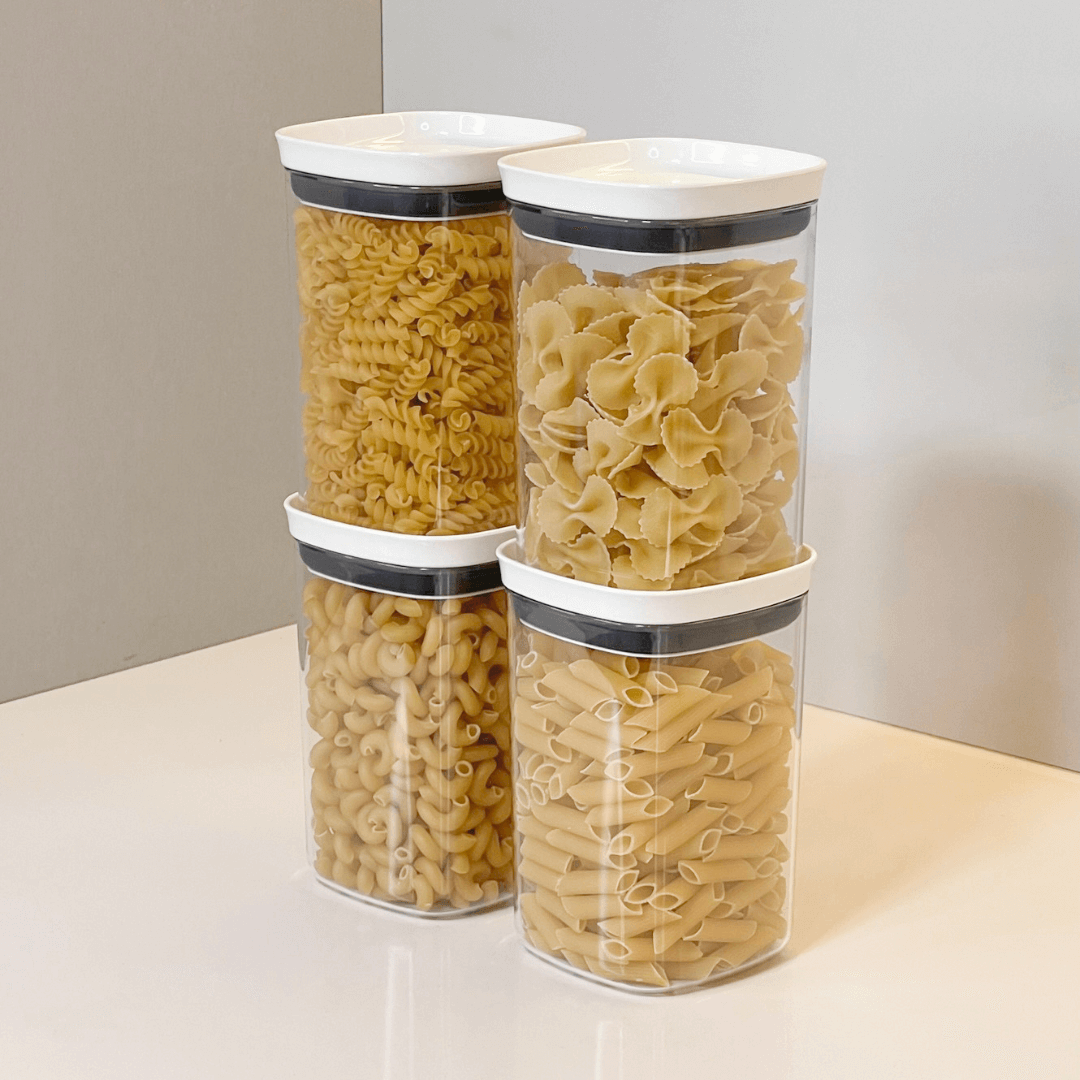Pote Porta Mantimento Organizador Quadrado com Tampa Hermética Natural com Branco Block 1 Litro