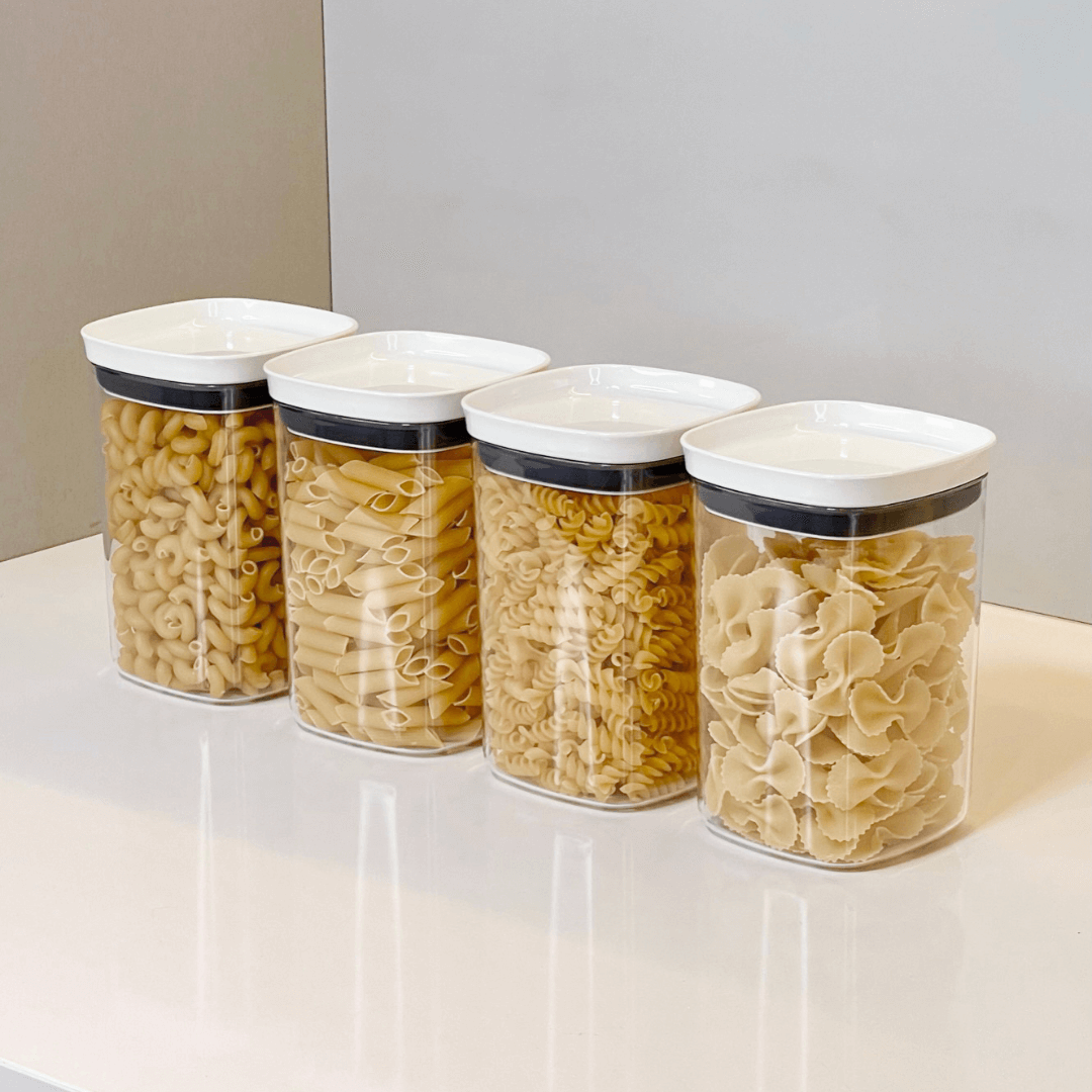 Pote Porta Mantimento Organizador Quadrado com Tampa Hermética Natural com Branco Block 1 Litro