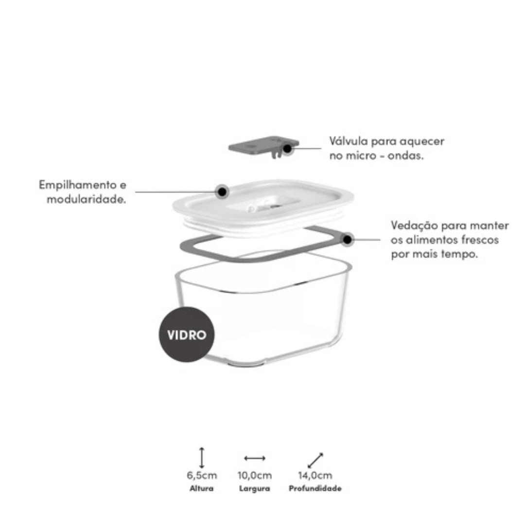 Kit 4 Potes Herméticos de Vidro Fresh Lock 370ml