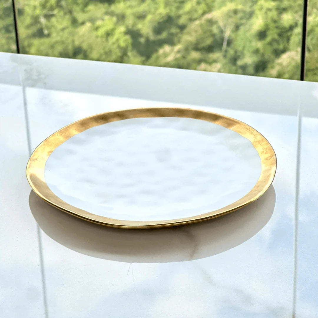 Kit Mesa Posta Dubai Branco e Dourado 3 Peças
