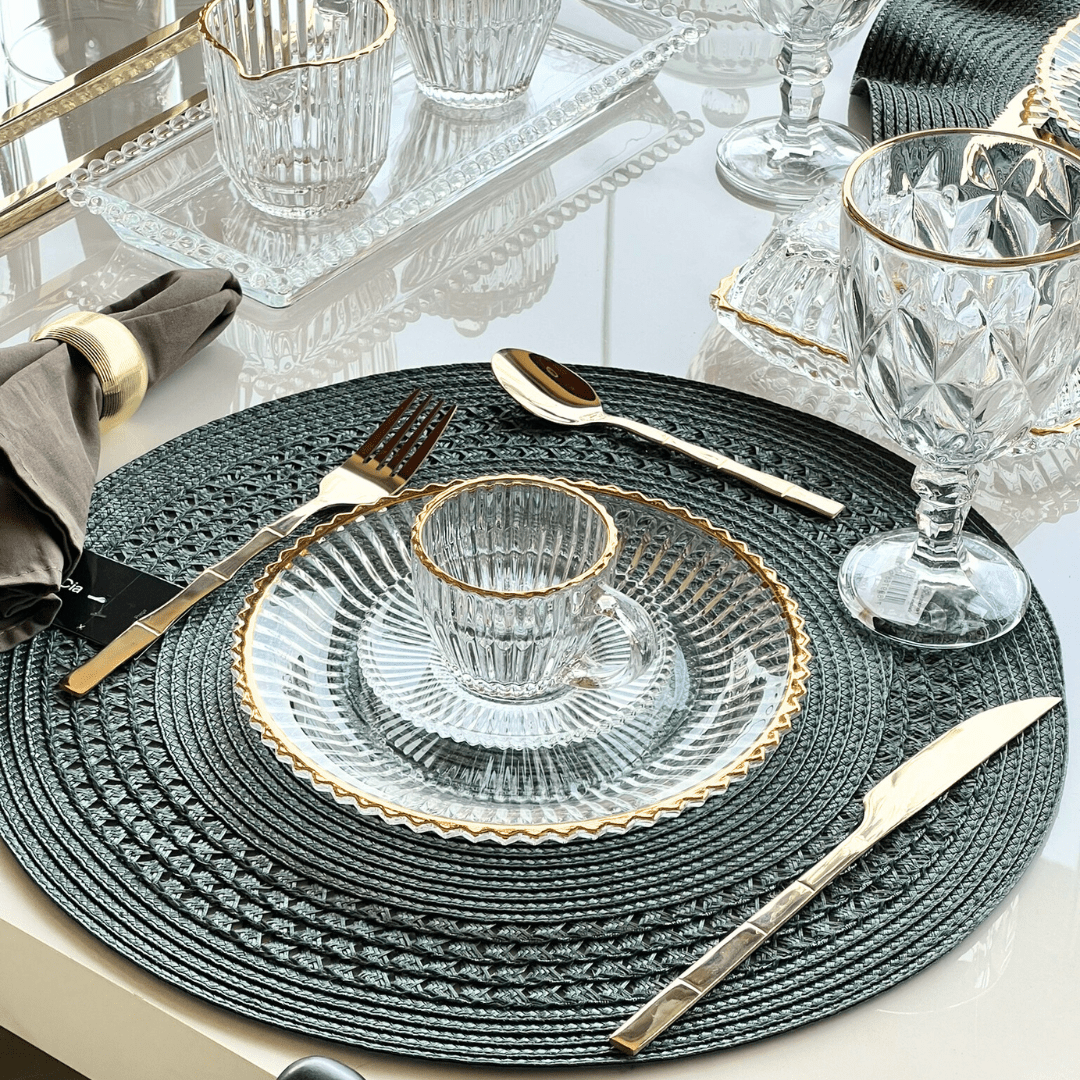 Faqueiro Elegant Estilo Bambu em Aço Inox Champanhe 16 Peças