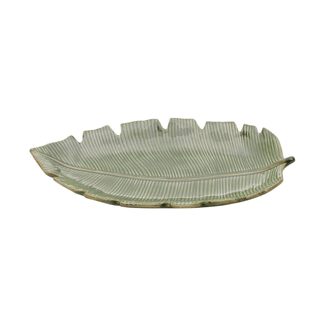 Prato Decorativo Cerâmica Folha de Banana Leaf Verde 29 cm