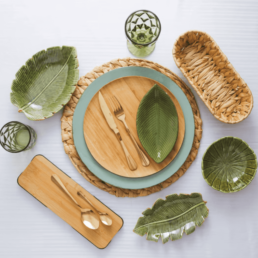 Prato Decorativo Cerâmica Folha de Banana Leaf Verde 29 cm
