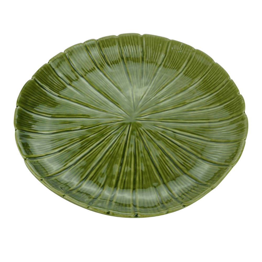 Prato Decorativo de Cerâmica Leaf Folha de Banana Verde 24,5cm