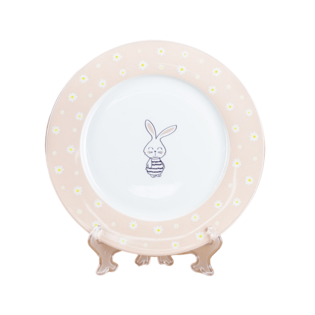 Prato Raso Pascoa com Coelho Branco e Rosa 27cm