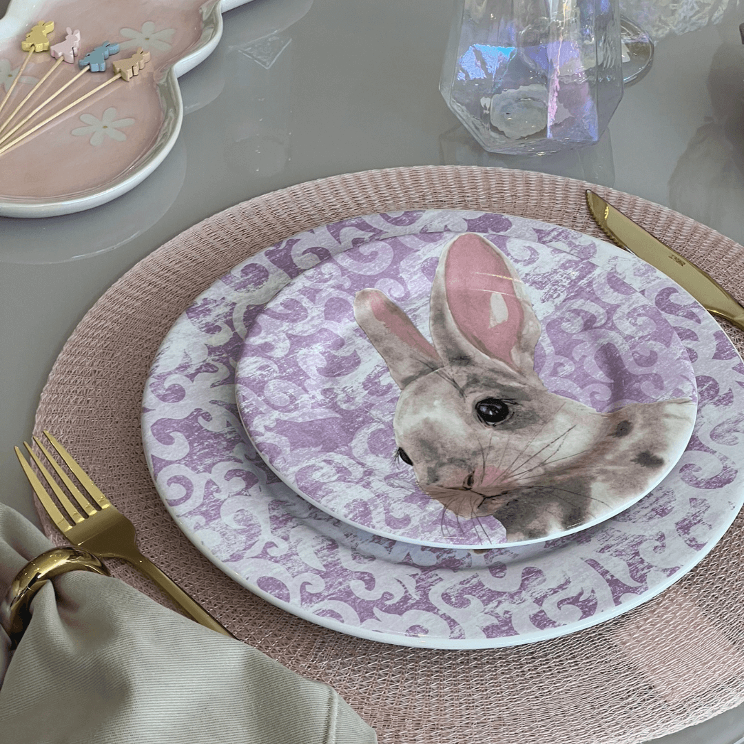 Prato Sobremesa Sweet Easter Pascoa Branco e Roxo
