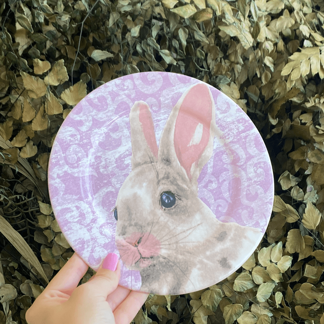 Prato Sobremesa Sweet Easter Pascoa Branco e Roxo