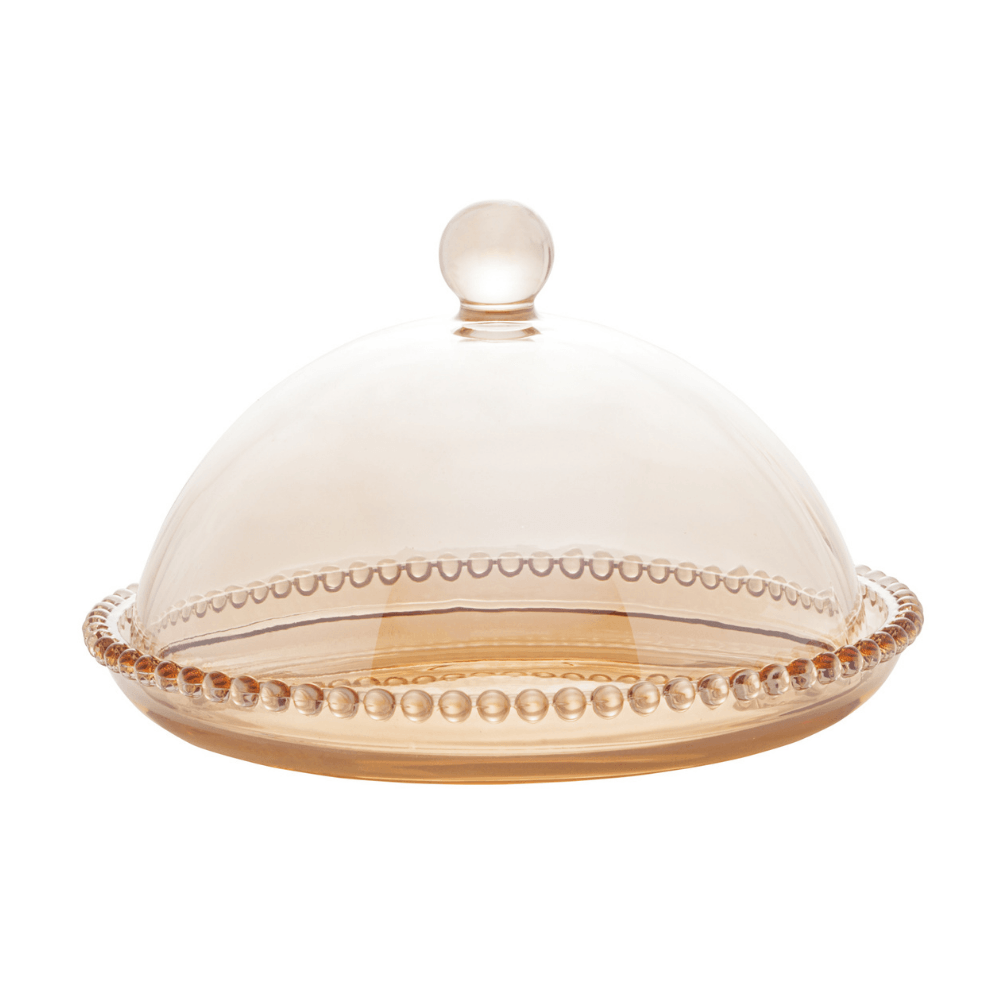 Queijeira Cristal Pearl Bolinha Âmbar - 20 cm