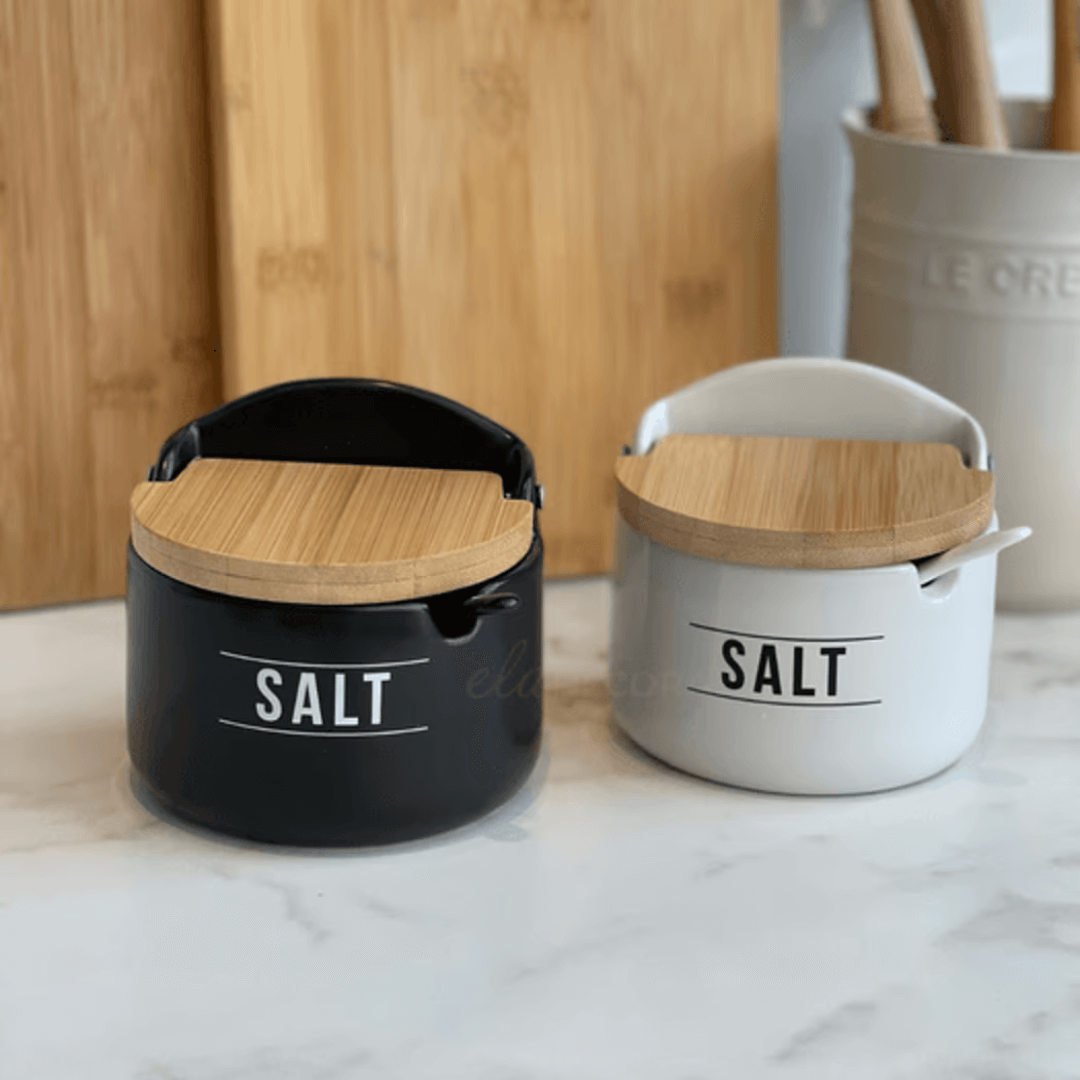 Saleiro de Porcelana com Colher Manhattan Preto 290ml