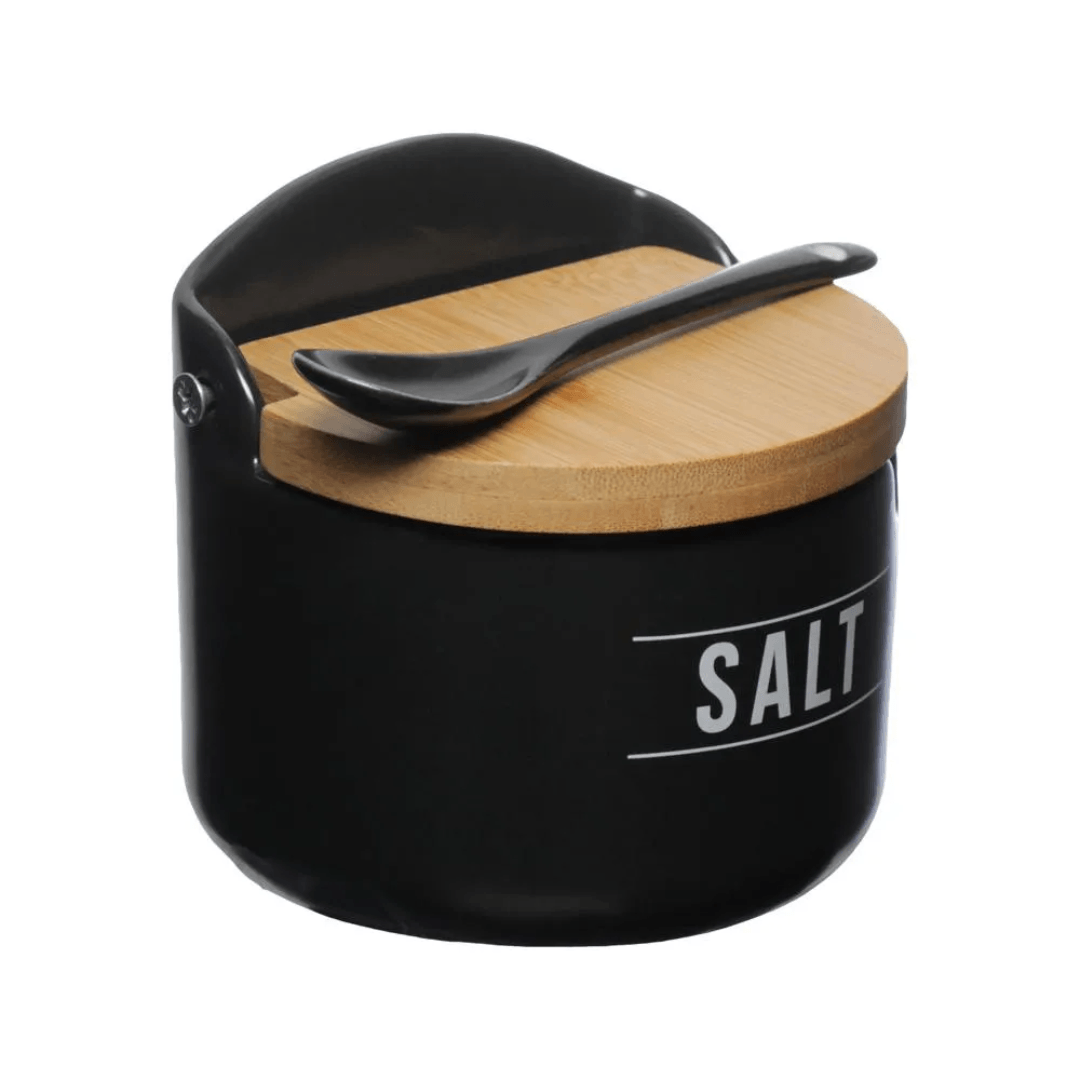 Saleiro de Porcelana com Colher Manhattan Preto 290ml