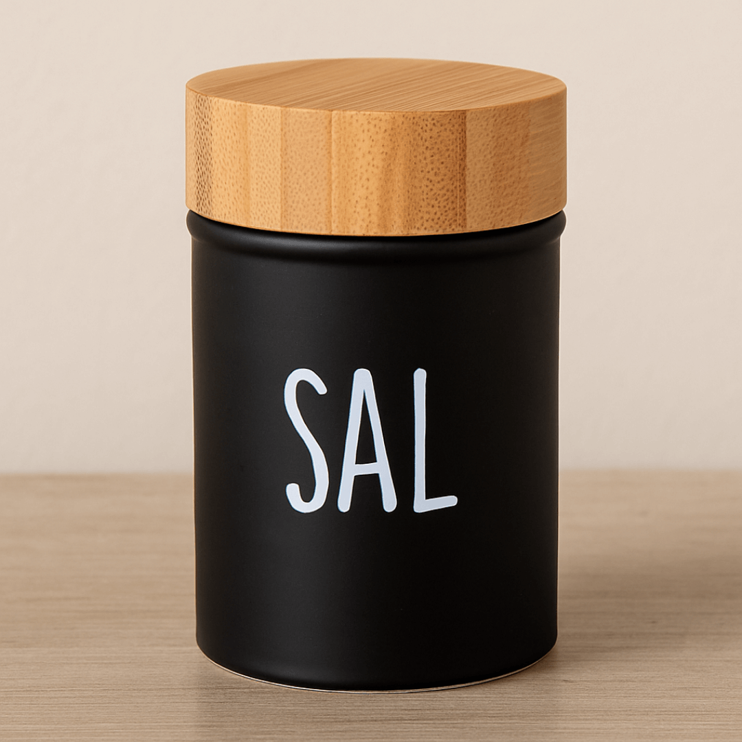 Saleiro Preto Doha com Tampa de Bambu 90ml