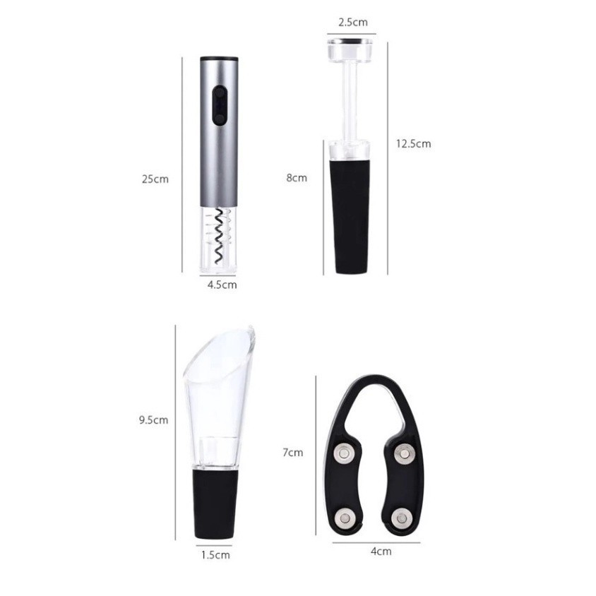 Kit Abridor de Vinho Elétrico Automático Inox 4 Peças