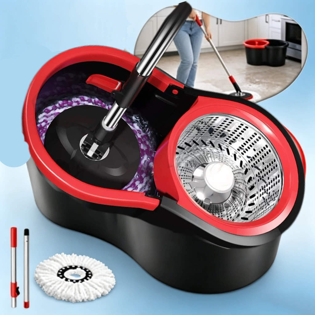 Kit Mop Giratório Com Balde e Cesto de Centrifugação Em Inox