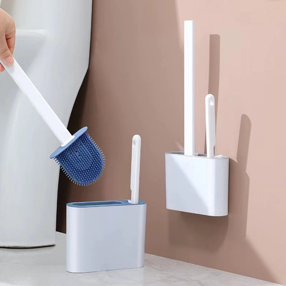 Kit Escova de Silicone para Vaso Sanitário 2 Em 1 Com Base e Mini Escova de Limpeza
