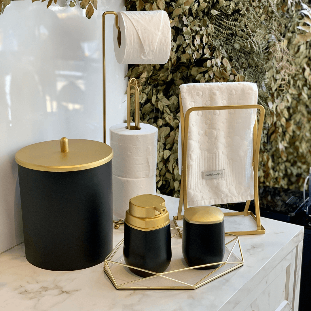 Suporte Porta Papel Higienico de Chão Triplo Dourado Fosco