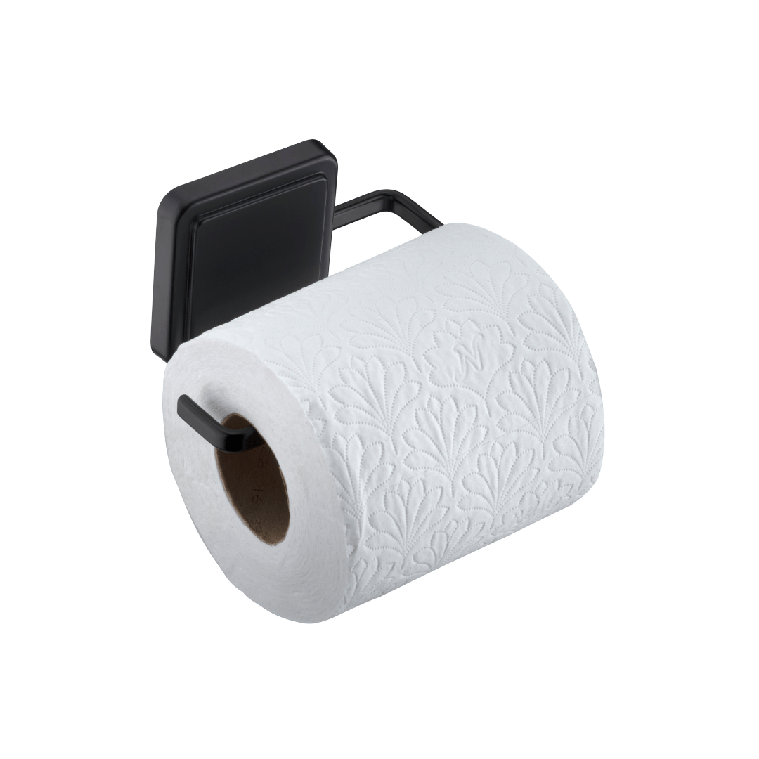 Suporte Porta Papel Higiênico Fixação por Adesivo Preto Fosco 12,5cm