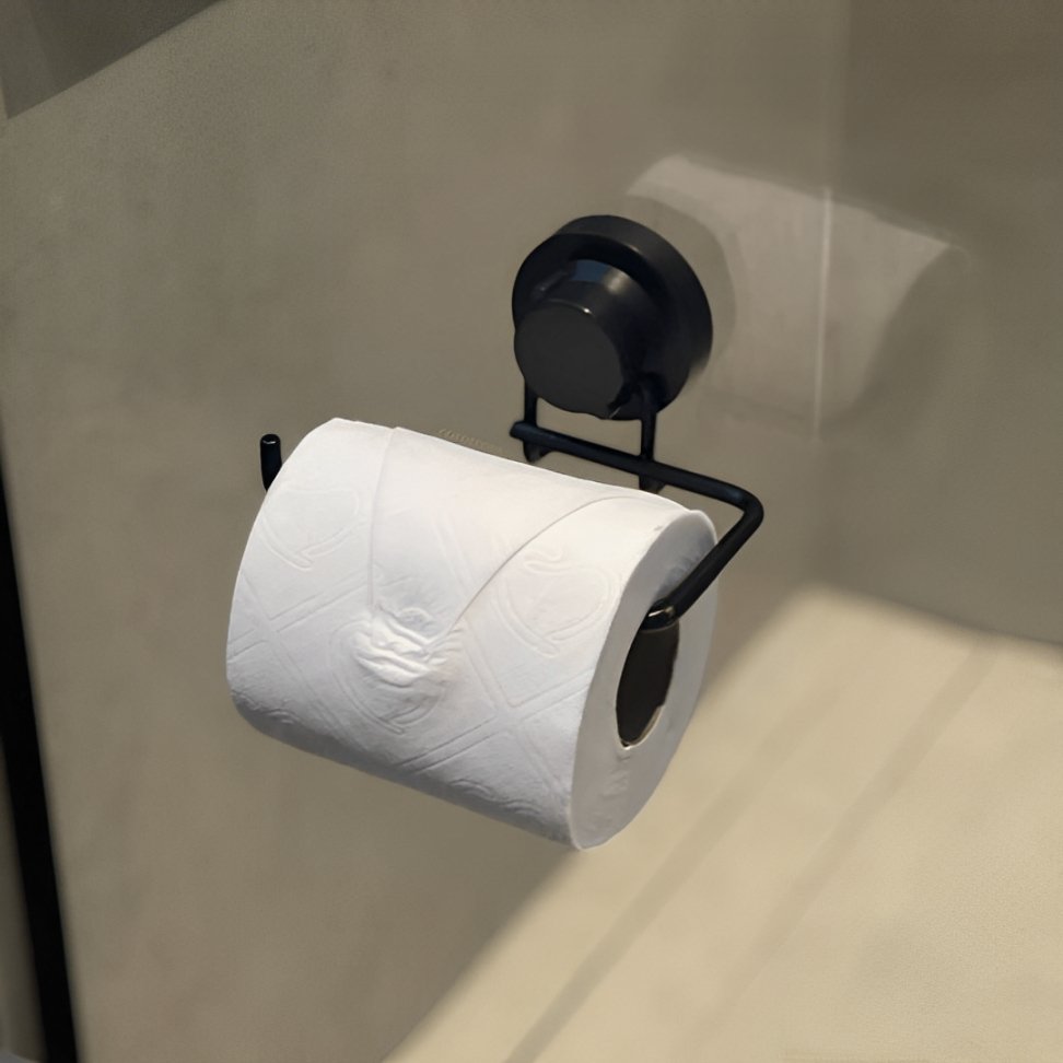 Suporte Porta Papel Higienico Fixação por Ventosa Preto Fosco