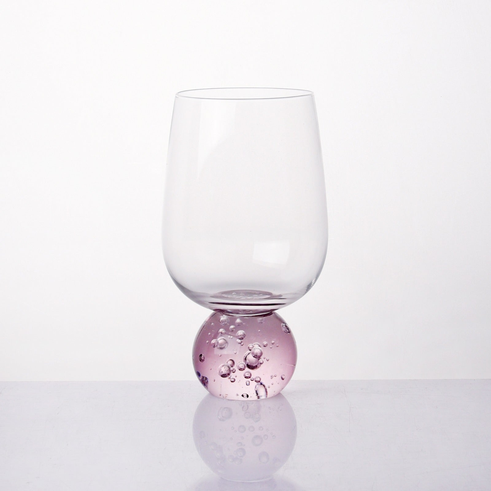 Taça Copo para Vinho Vidro com Base Esfera Transparente e Rosa 540ml