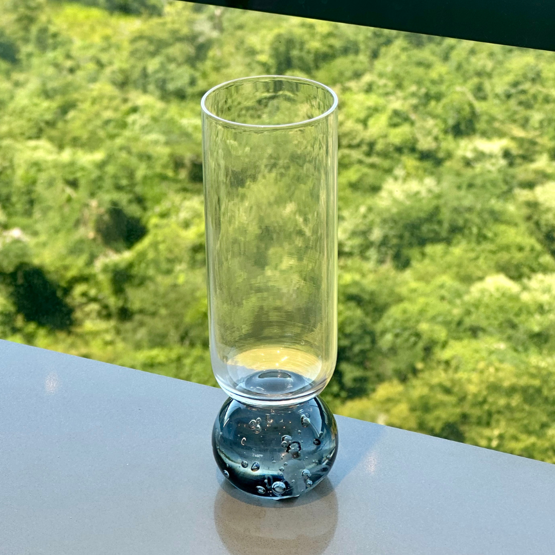 Taça para Champanhe Vidro com Base Esfera Transparente e Cinza 250ml