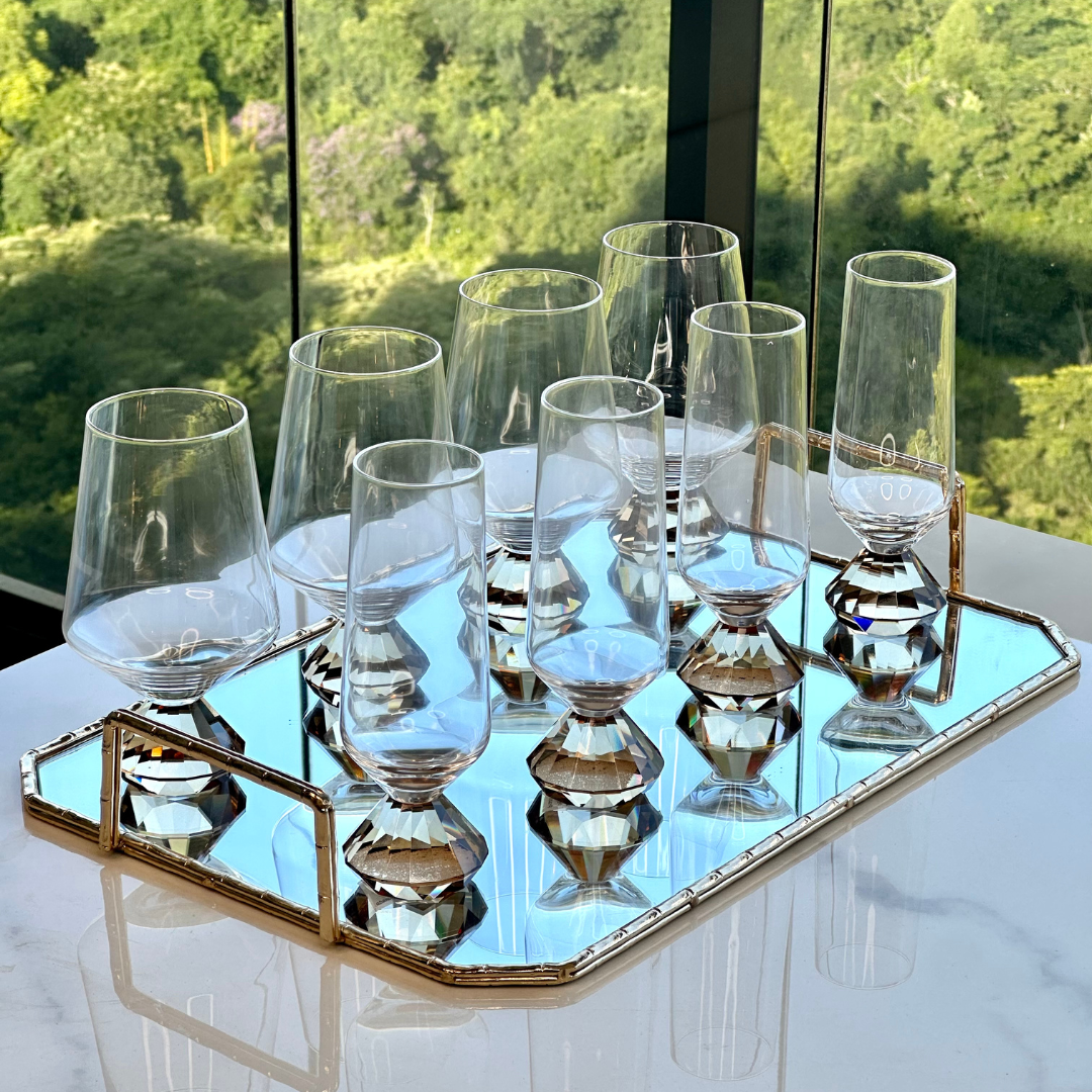 Taça Copo de Vidro para Champanhe com Base Diamante Âmbar 250ml