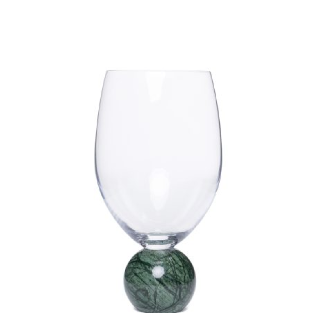 Jogo 2 Taças Base Esfera para Vinho Cristal e Marmore Verde 520ml