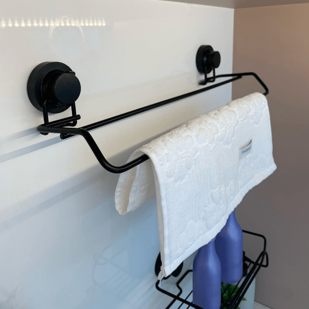 Toalheiro Duplo Com Ventosa Preto Fosco 45cm