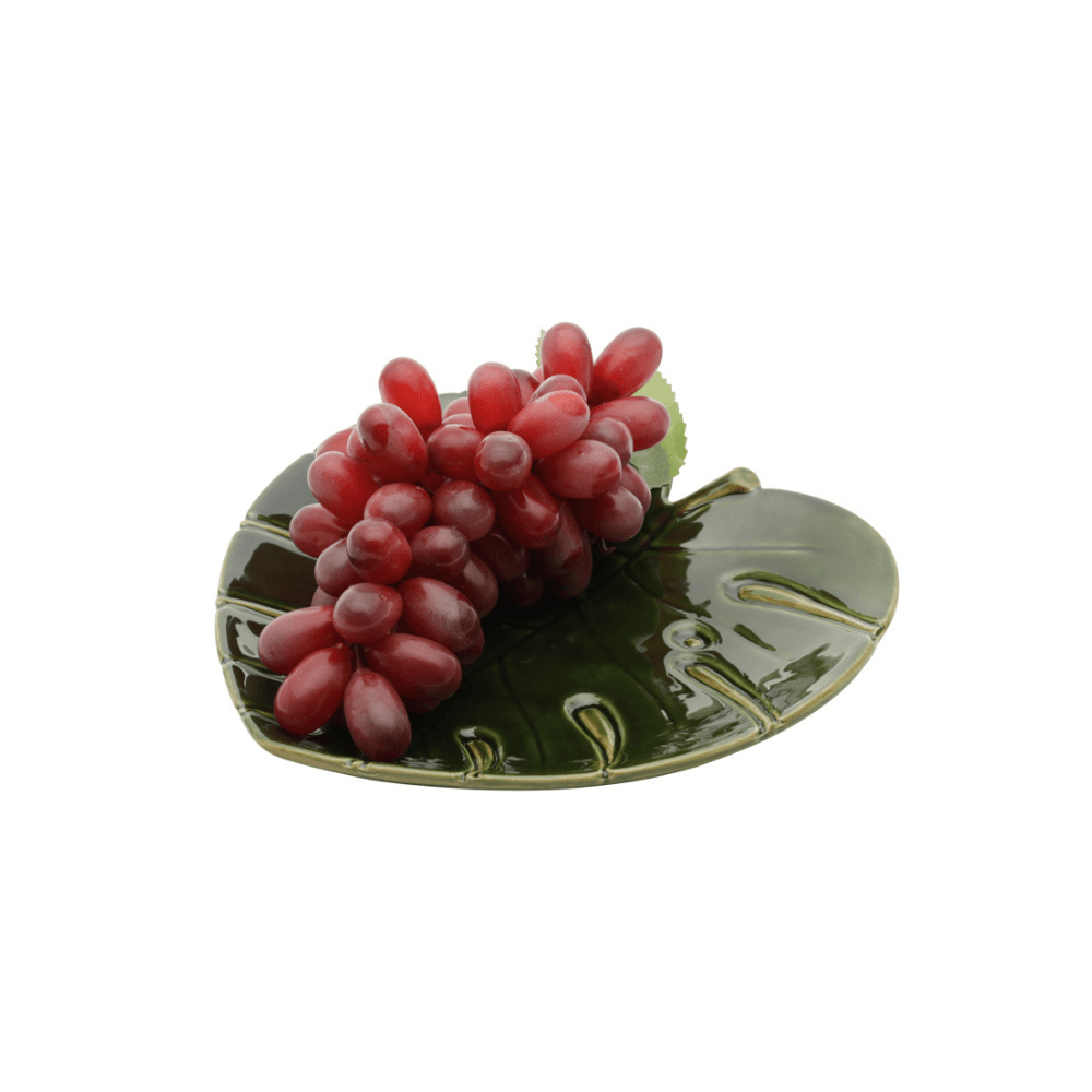 Travessa Folha Decorativa de Cerâmica Costela De Adão Leaf Verde 22 cm