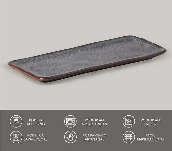 Travessa Retangular Orgânica Titanium 33cm