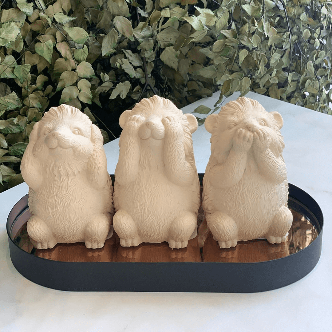 Trio da Sabedoria Kit Esquilos Porco-Espinho em Cimento