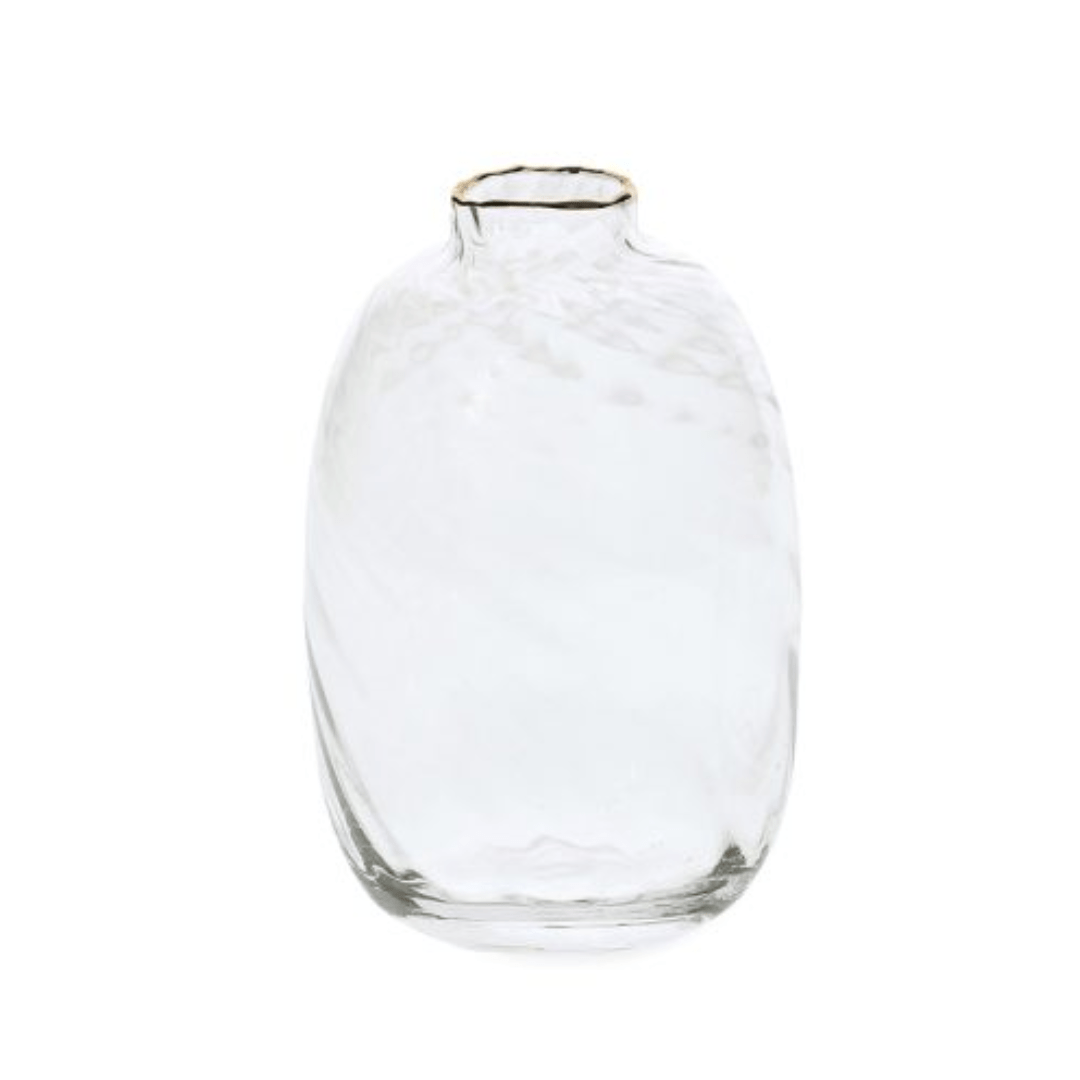 Vaso de Vidro com Borda de Ouro G 15cm