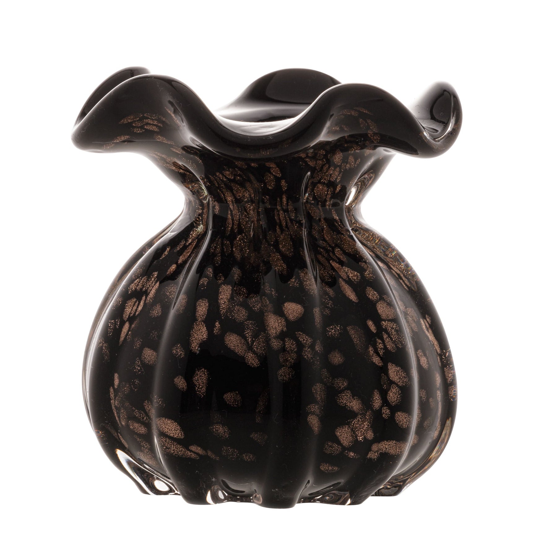 Vaso Murano Trouxinha de Vidro Italy Preto e Rose 11cm