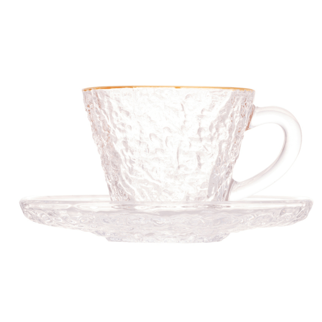 Xícara de Café Petra Cristal Ecológico com Pires e Borda Dourada 70ml