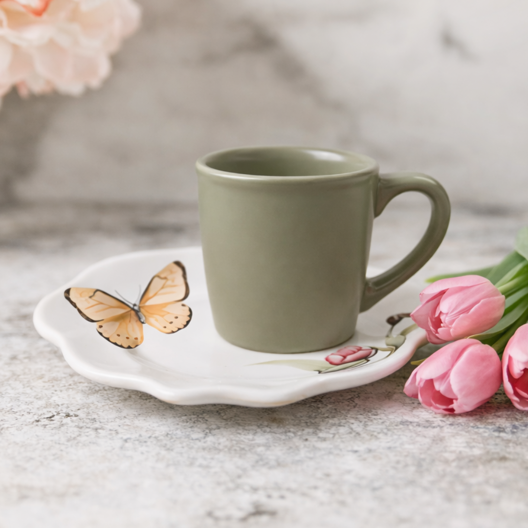 Jogo 6 Xicaras de Café com Pires Butterfly 100ml