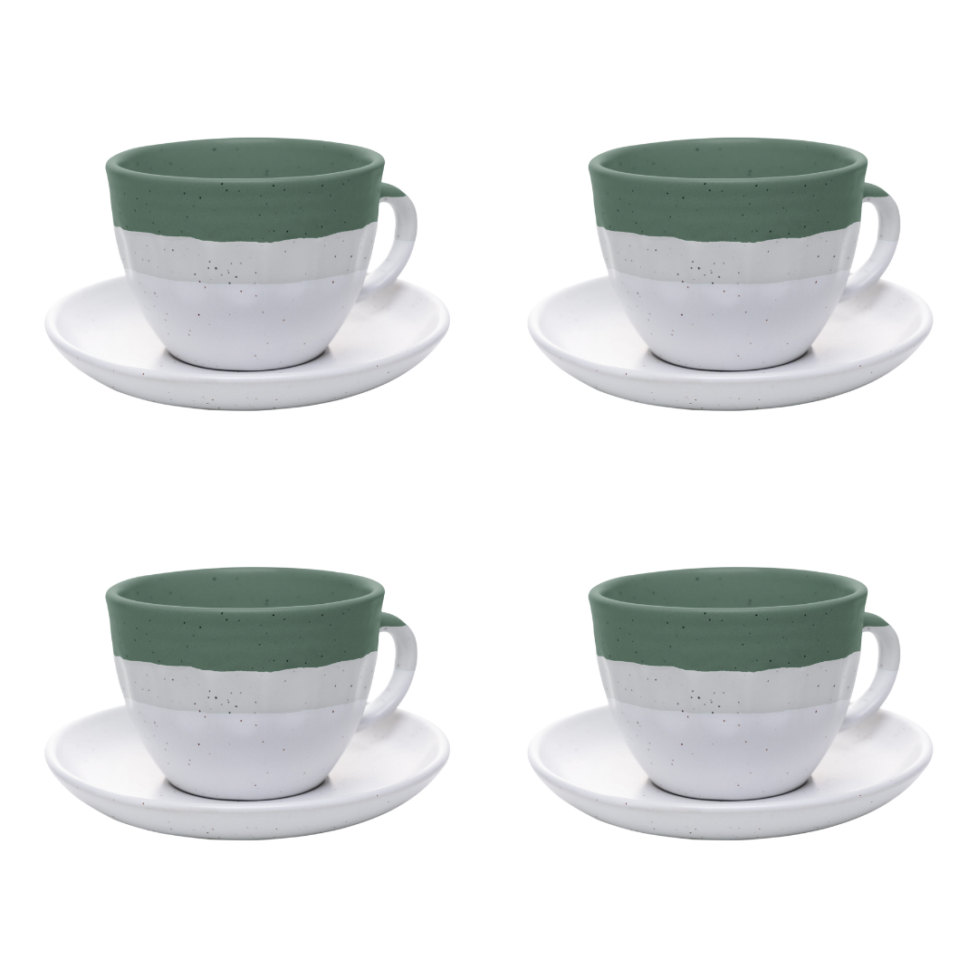 Jogo 4 Xícaras de Chá com Píres Cerâmica Ombre Verde 210ml