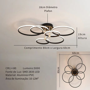 Lustre Luminária de Teto Circular Minimalista Com Controle Remoto e App de Celular Livorno LEDZ – Dourado / Prata / Preto – 61cm / 80cm