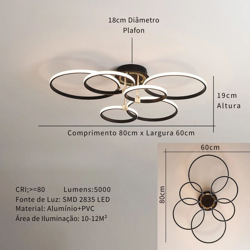 Lustre Luminária de Teto Circular Minimalista Com Controle Remoto e App de Celular Livorno LEDZ – Dourado / Prata / Preto – 61cm / 80cm