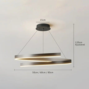 Lustre Pendente Minimalista Circular Orgânico Orbe LEDZ – Preto/Branco – 50cm/60cm/80cm