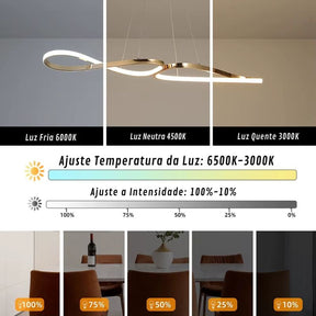 Lustre Pendente Minimalista Orgânico Gran Luxo Verona LEDZ – Dourado/Prata/Preto – 100cm – Controle Remoto e App