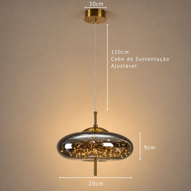 Lustre Pendente de Luxo Design Italiano Fio de Fada Vivare LEDZ – Fumê / Âmbar