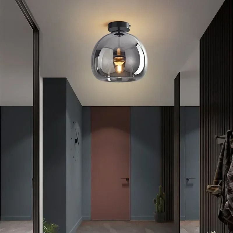 Lustre Luminária de Teto Plafon de Luxo com Cúpula de Vidro Monza LEDZ – Dourado - Âmbar / Preto – Fumê