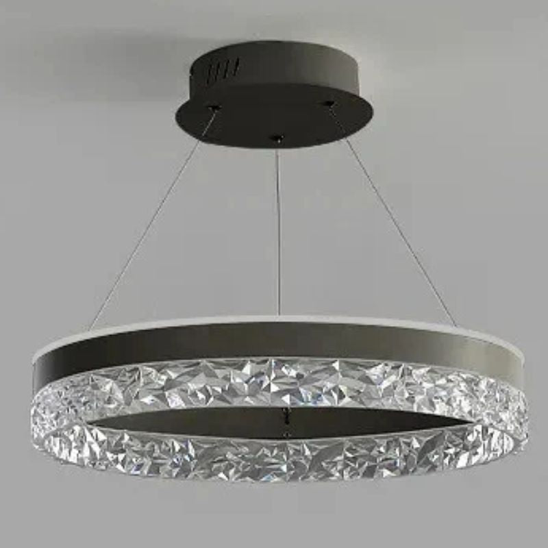 Lustre Pendente de Luxo Circular Versailles LEDZ - Preto/Branco/Dourado - 50cm